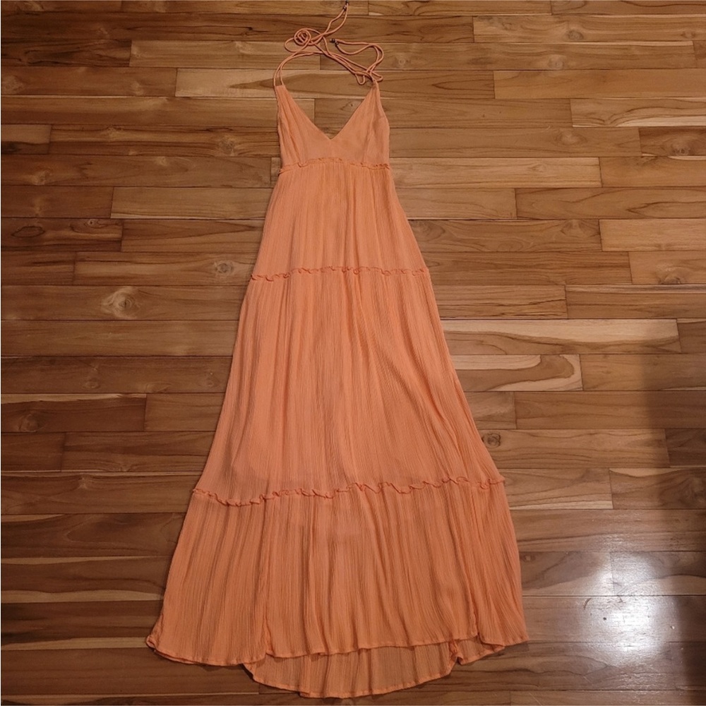 Abercrombie & Fitch Orange Tiered Ruffled Maxi Sundress